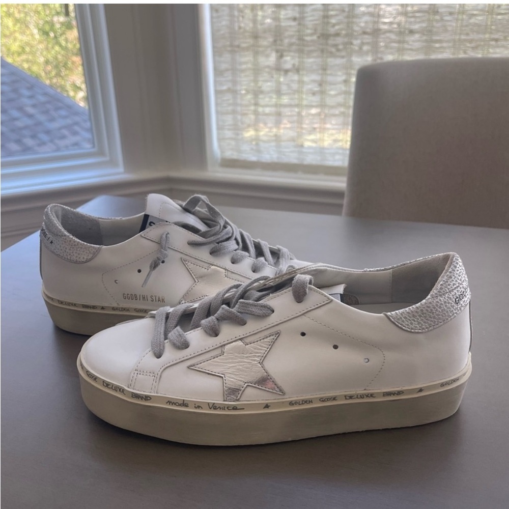 Golden Goose Women Hi Star White & Silver Star Never Been Worn Sneakers size 38